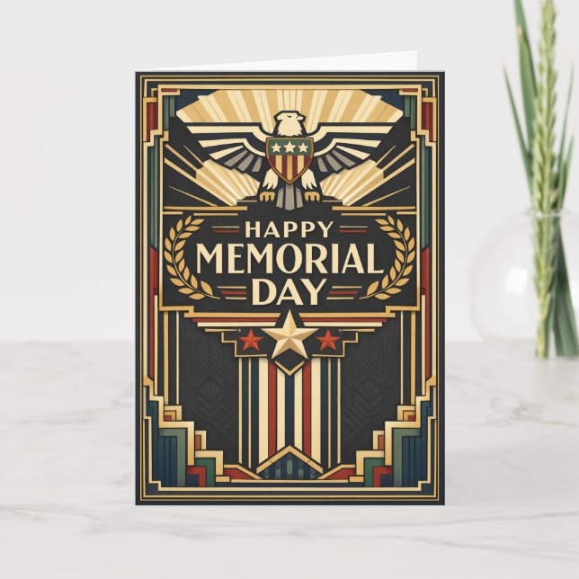Art Deco Patriotic Memorial Day  Kort (Framsida)