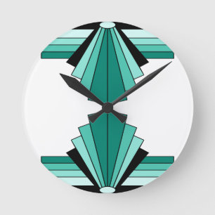 Art Deco Pattern in Greens Rund Klocka