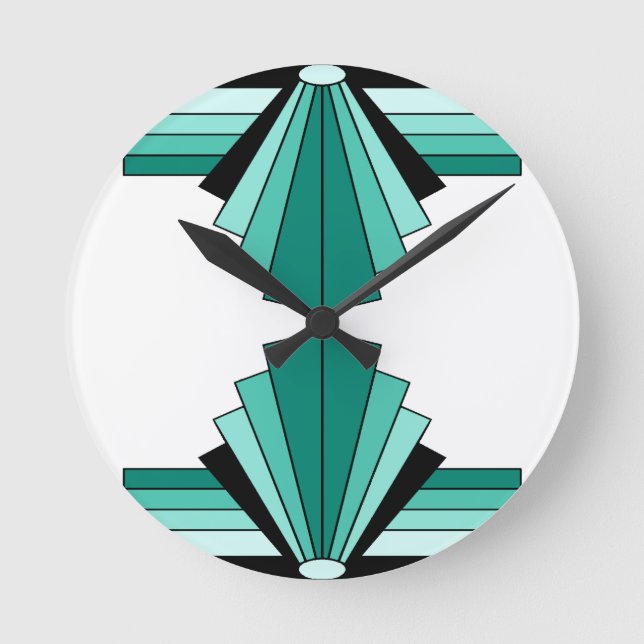 Art Deco Pattern in Greens Rund Klocka (Framsida)