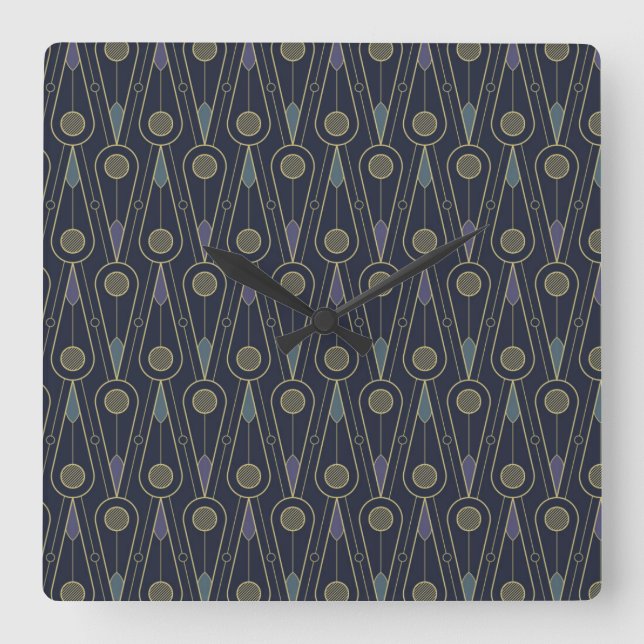 Art Deco pattern with geometric shapes in gold Fyrkantig Klocka (Framsida)