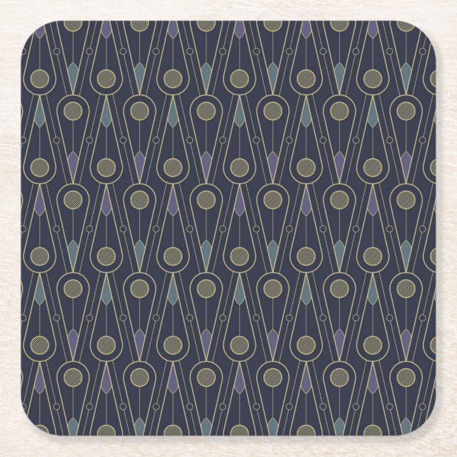 Art Deco pattern with geometric shapes in gold Underlägg Papper Kvadrat (Framsidan)