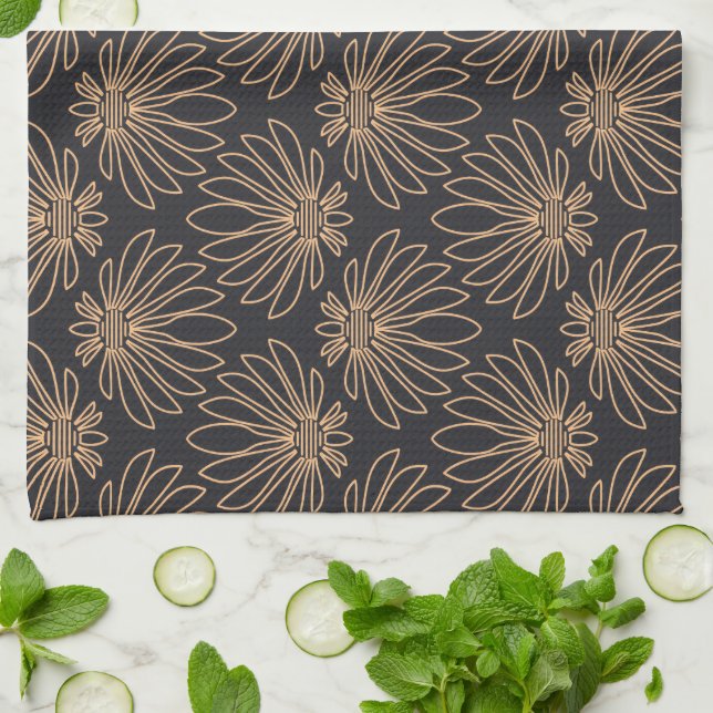 Art Deco pattern with gold floral motifs  Kökshandduk (Vikta)