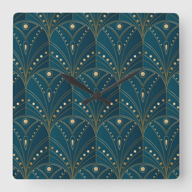 Art Deco pattern with gold geometric shapes Fyrkantig Klocka (Framsida)