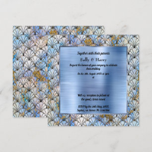 ART DECO PATTERNED BLUE WEDDING INVITATION INBJUDNINGAR