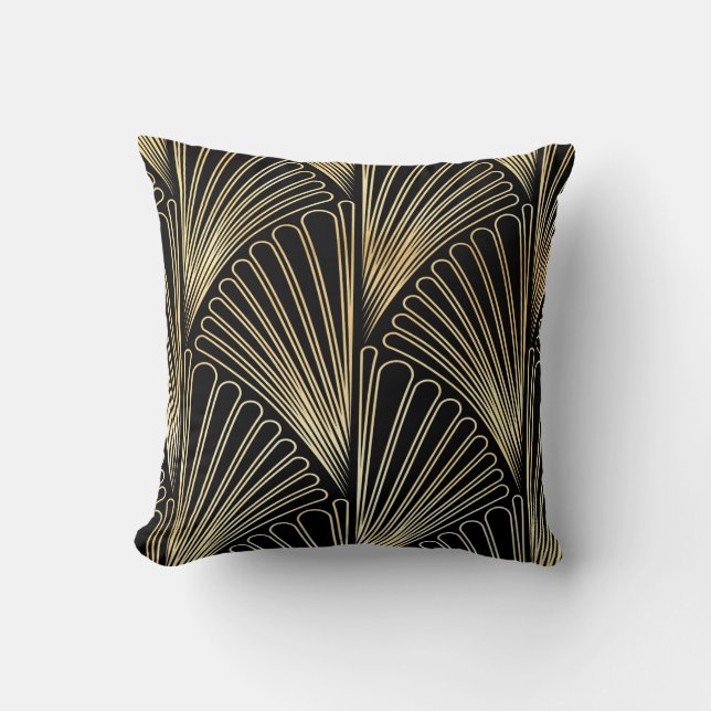 Art Deco Patterned Cushion (svart och Guld) Kudde (Framsida)