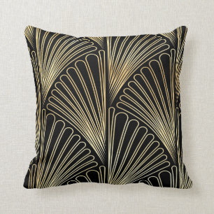 Art Deco Patterned Cushion (svart och Guld) Kudde