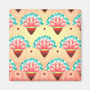 Art deco peach teal guld blommönster magnet