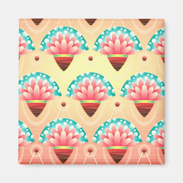 Art deco peach teal guld blommönster magnet (Framsidan)