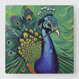 Art Deco Peacock Clock Fyrkantig Klocka
