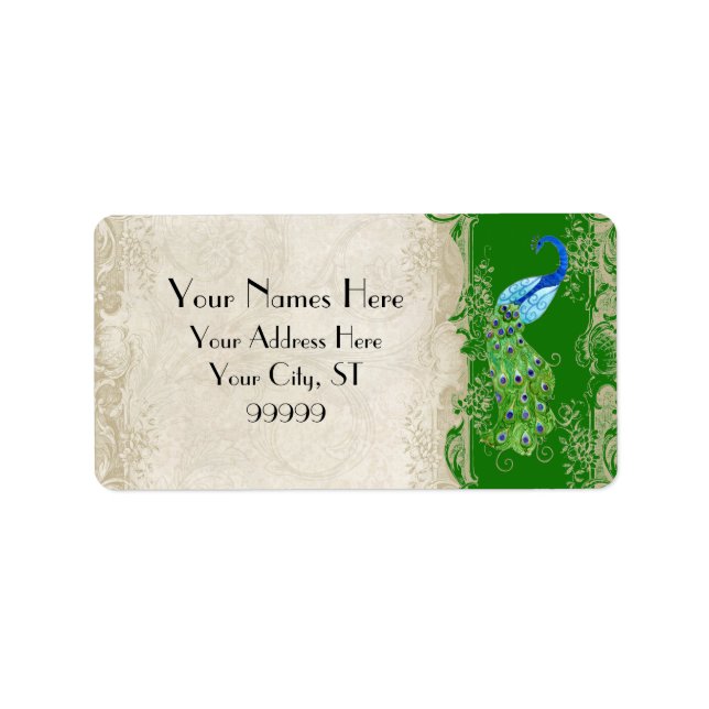 Art Deco Peacock Emerald Grönt Matching Shipping Adressetikett (Framsidan)