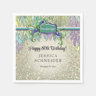 Art Deco Peacock Feather Födelsedagsfest Glam Pappersservett