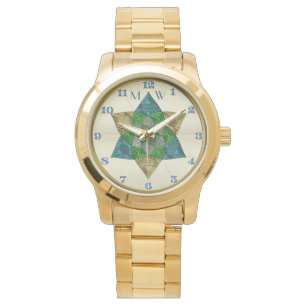 Art Deco Peacock Feather Inspired Mandala Monogram Armbandsur