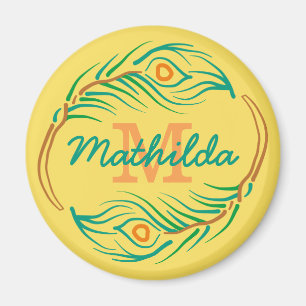 Art Deco Peacock Feather Monogram Stencil Magnet