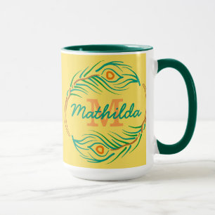 Art Deco Peacock Feather Monogram Stencil Mugg