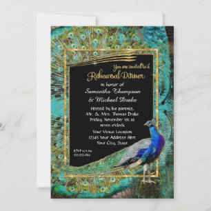 Art Deco Peacock Glam Hollywood Rehearsal Dinner Inbjudningar