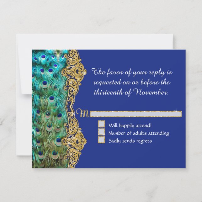 Art Deco Peacock Glam Old Hollywood Blue OSA Kort (Framsida)