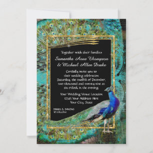 Art Deco Peacock Glam Old Hollywood ReEmergency Inbjudningar