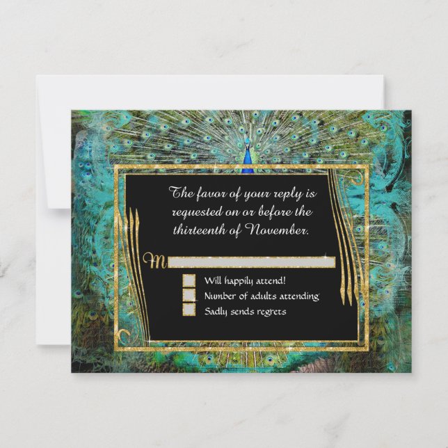 Art Deco Peacock Glam Old Hollywood ReEmergency OSA Kort (Framsida)