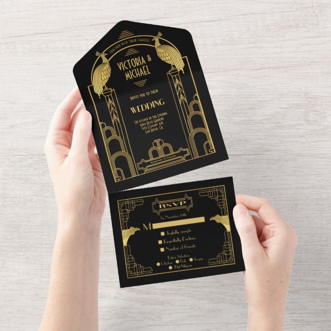 Art Deco Peacock Guld & Black Roaring 20:s Party (Tearaway)