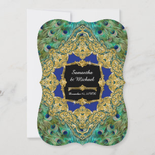 Art Deco Peacock Guld Glitter Old Hollywood Gatsby Inbjudningar