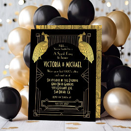 Art Deco Peacock talar Easy Party Guld & Black Inbjudningar