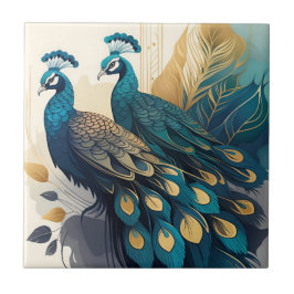 Art Deco Peacocks Kakelplatta
