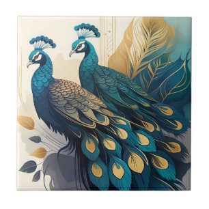 Art Deco Peacocks Kakelplatta