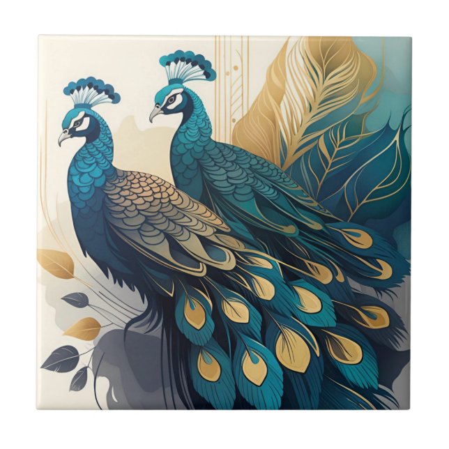 Art Deco Peacocks Kakelplatta (Framsidan)