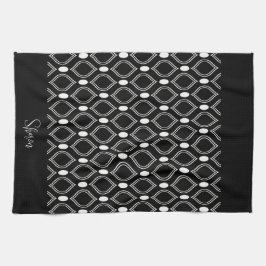 Art Deco Pearls Black and White Monogramme Kökshandduk