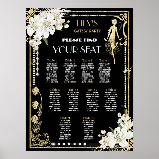 Art Deco Pearls Blommigt Gatsby Roaring 20:s sittp Poster (Framsidan)