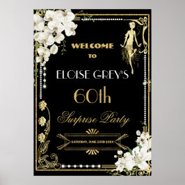 Art Deco Pearls White Blommigt Gatsby 20:s välkoms Poster
