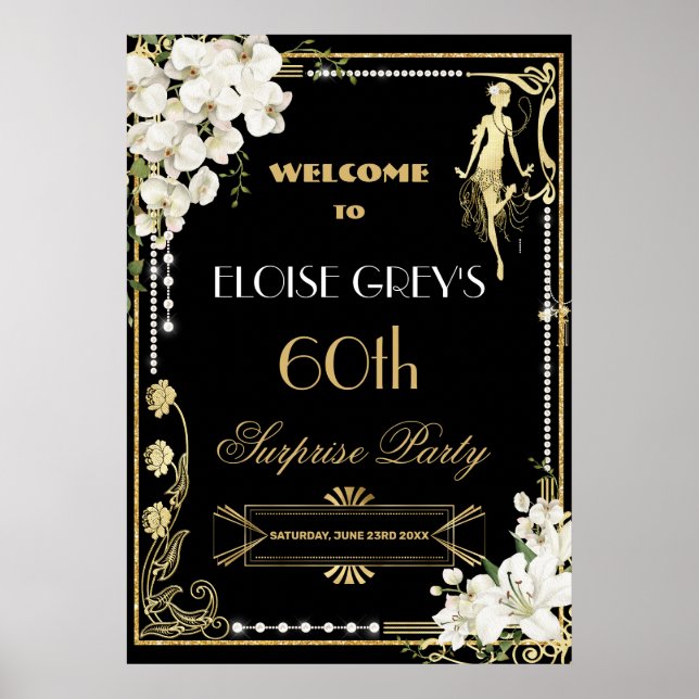 Art Deco Pearls White Blommigt Gatsby 20:s välkoms Poster (Framsidan)