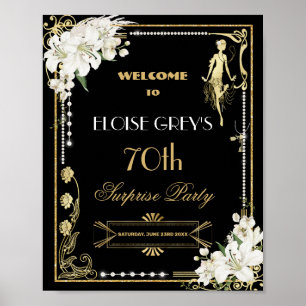Art Deco Pearls White Flowers Gatsby 20:s välkomst Poster