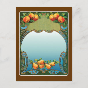 Art Deco Pears och Peacher Vintage Postcard Vykort