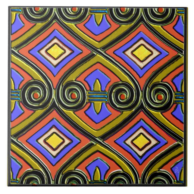 Art Deco Persia (Bright Multi-Färg) Kakelplatta (Framsidan)