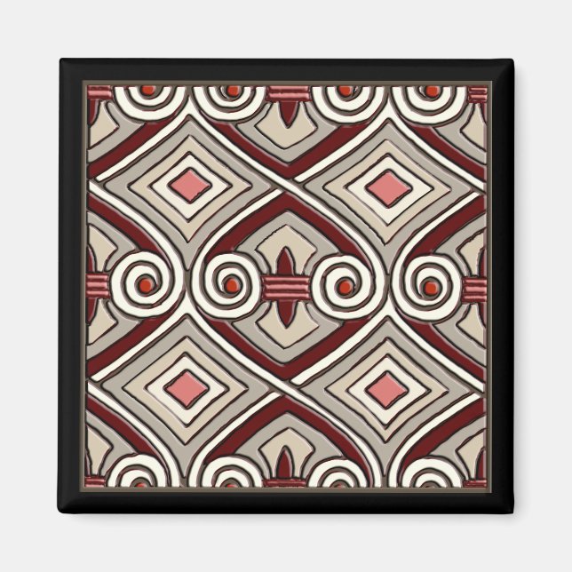 Art Deco Persia (Tan,Coral,Grått och Maroon) Magnet (Framsidan)
