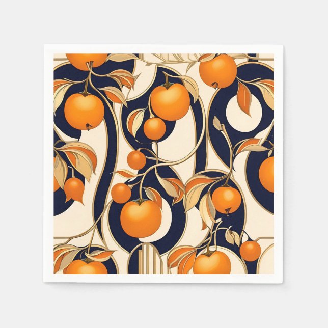 Art Deco Persimmon Fruit Mönster Pappersservett (Framsidan)