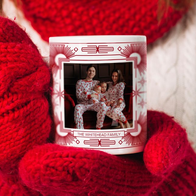 Art Deco Photo jul Kaffemugg (Red Art Deco photo monogram Christmas mug will make a perfect Holiday keepsake or gift.)