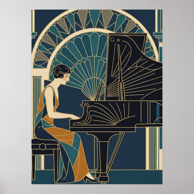Art Deco-pianoaffiche Poster (Framsidan)