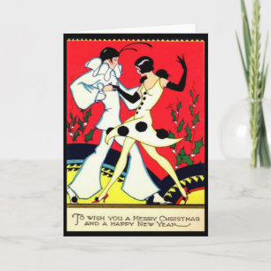 Art Deco Pierrot & Pierette Vintage julkort Helgkort