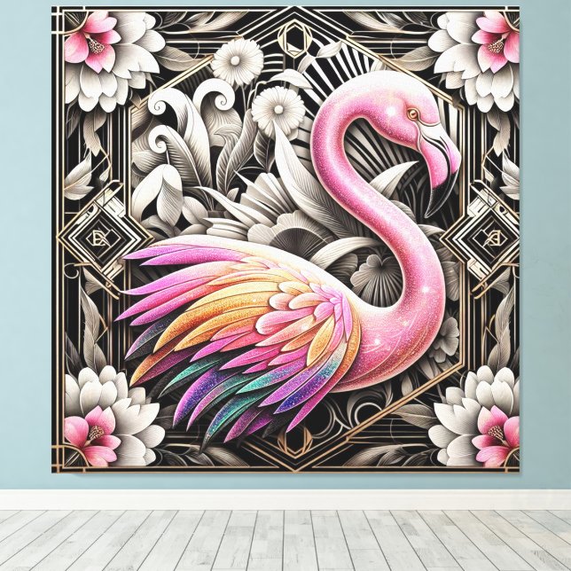 Art Deco Pink Flamingo Canvas Print (Insitu (trägolv))