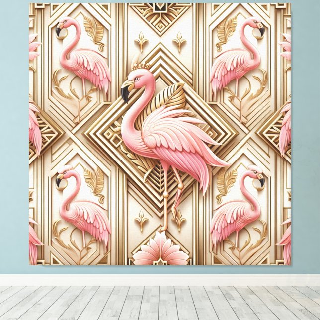 Art Deco Pink Flamingo Canvas Print (Insitu (trägolv))