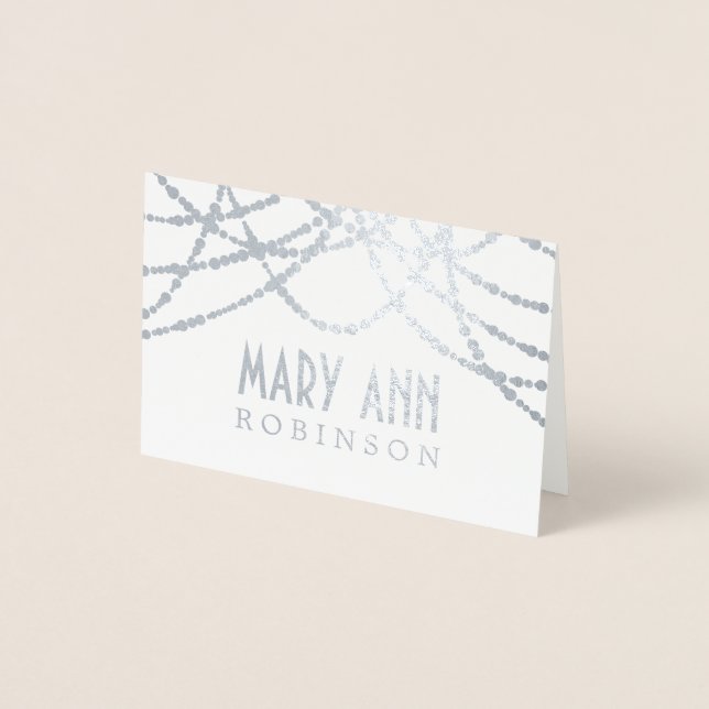 Art Deco-platskort Silver String Ljus Folierat Kort (Framsida)