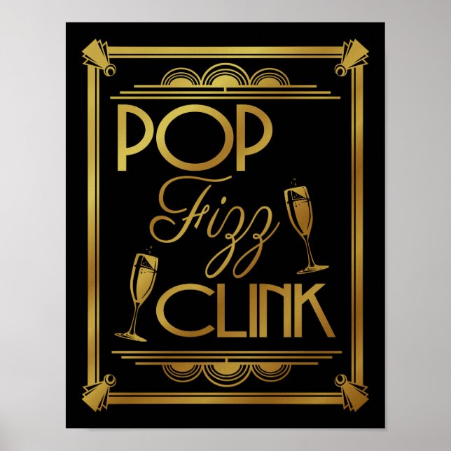 Art Deco POP FIZZ CLINK GULD byte B/G färg Poster (Framsidan)