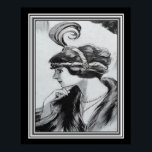 Art Deco Porträtt i Flapper ca 1920 - 16 x 20 Poster<br><div class="desc">Unik teckningsutskrift med titeln "Porträtt i en blomma" ca 1920</div>