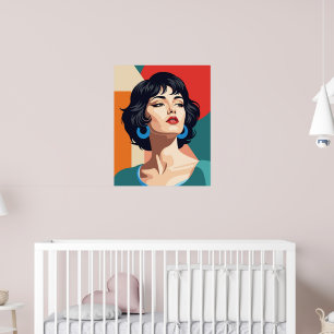 "Art Deco Porträtt med geometrisk bakgrund Poster