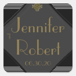 Art Deco Posh Bröllop Kuvert Seal Fyrkantigt Klistermärke