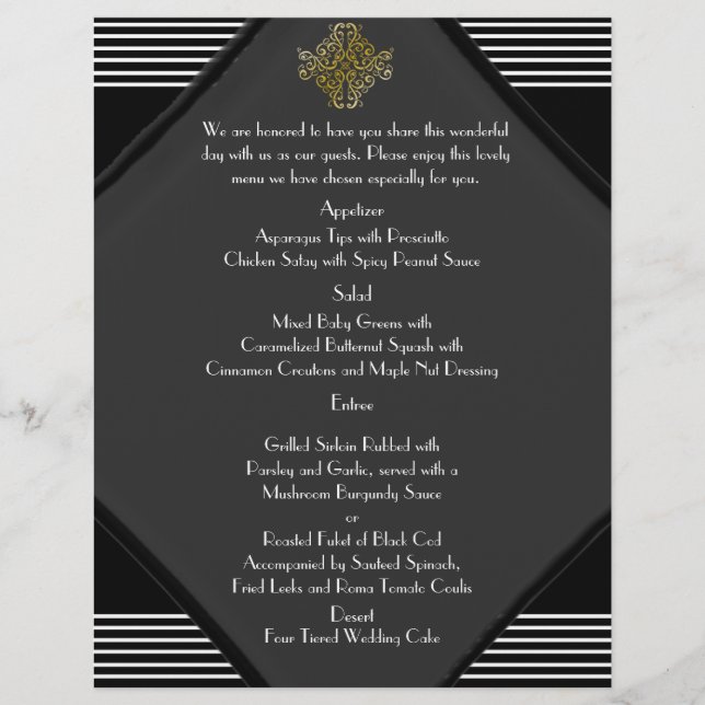 Art Deco Posh Bröllop Menu (Framsida)