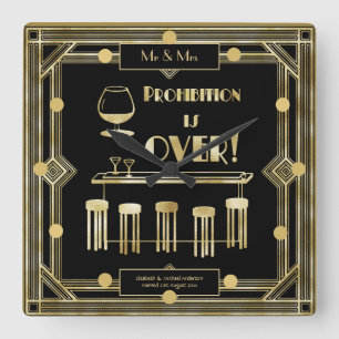 Art Deco Prohibition Is Over 1920s Black Gold Fyrkantig Klocka