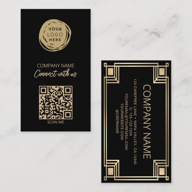 Art Deco QR Code Business Logo Visitkort (Fram/baksida)